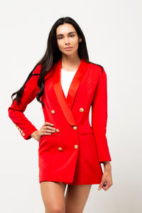 SATIN COLLAR BLAZER DRESS RED