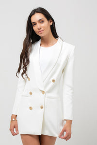 SATIN COLLAR BLAZER DRESS WHITE