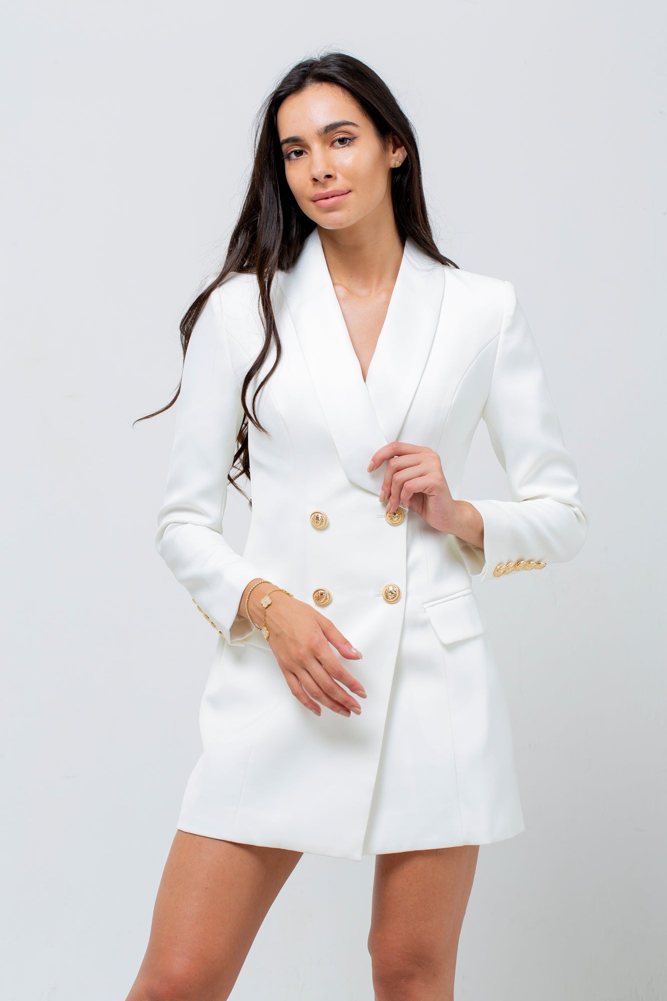 WHITE DRESS 4 GOLD BUTTONS