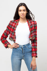 CROPPED CHAIN RED MIX TWEED BLAZER