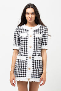 TWEED HOUNDSTOOTH GOLD BUTTON DRESS